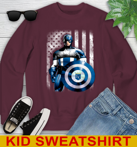 Kansas City Royals MLB Baseball Captain America Marvel Avengers American Flag Shirt Youth Sweatshirt 4