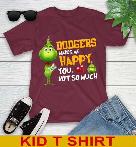 MLB Los Angeles Dodgers Makes Me Happy You Not So Much Grinch Baseball Sports Youth T-Shirt 5
