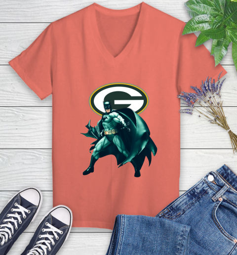 NFL Batman Football Sports Green Bay Packers Women's V-Neck T-Shirt 6
