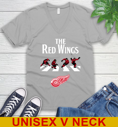 NHL Hockey Detroit Red Wings The Beatles Rock Band Shirt V-Neck T-Shirt 3