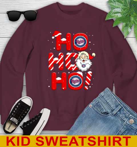 Minnesota Twins MLB Baseball Ho Ho Ho Santa Claus Merry Christmas Shirt Youth Sweatshirt 4