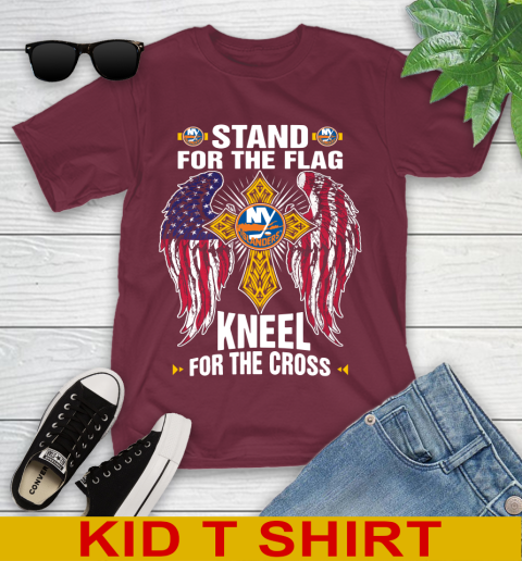 NHL Hockey New York Islanders Stand For Flag Kneel For The Cross Shirt Youth T-Shirt 5