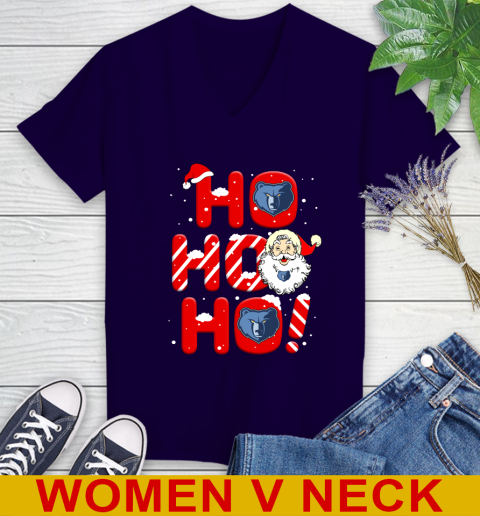 Memphis Grizzlies NBA Basketball Ho Ho Ho Santa Claus Merry Christmas Shirt Women's V-Neck T-Shirt 3