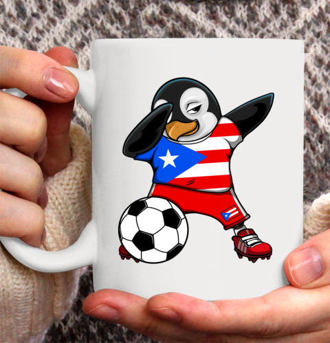 Dabbing Penguin Puerto Rico Soccer Fan Jersey Football Lover Ceramic Mug 11oz