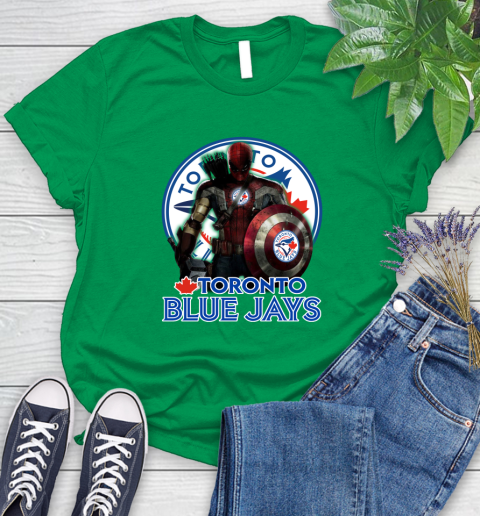 MLB Captain America Thor Spider Man Hawkeye Avengers Endgame Baseball Toronto Blue Jays Women's T-Shirt 6