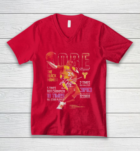 Kobe Bryant The Black Mamba 5 Times NBA Champions Signatures V-Neck T-Shirt 6
