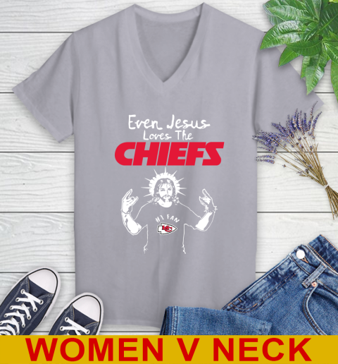 Kansas City Chiefs NFL Football Even Jesus Loves The Chiefs Shirt Women's V-Neck T-Shirt 4