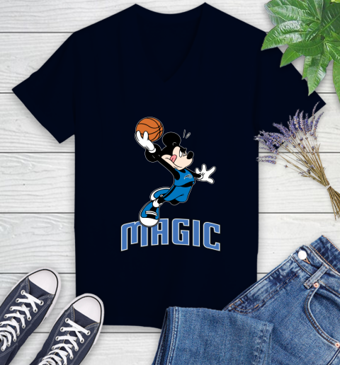 NBA Basketball Orlando Magic Cheerful Mickey Mouse Shirt Women's V-Neck T-Shirt 3