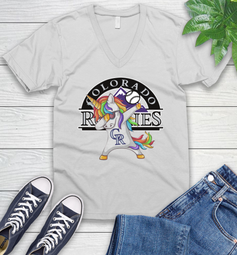 Colorado Rockies MLB Baseball Funny Unicorn Dabbing Sports V-Neck T-Shirt