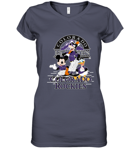 Colorado Rockies Mickey Donald And Goofy Baseball Women's V-Neck T-Shirt