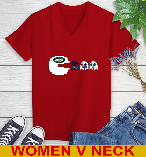 New York Jets NFL Football Pac Man Champion Women's V-Neck T-Shirt 12