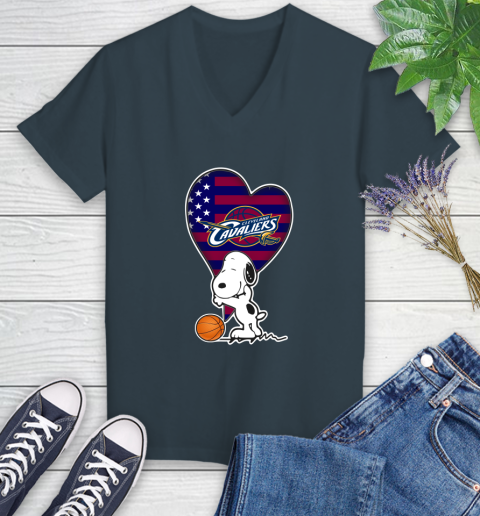Cleveland Cavaliers NBA Basketball The Peanuts Movie Adorable Snoopy Women's V-Neck T-Shirt 8