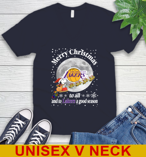 Los Angeles Lakers Merry Christmas To All And To Lakers A Good Season NBA Basketball Sports V-Neck T-Shirt - Image 3