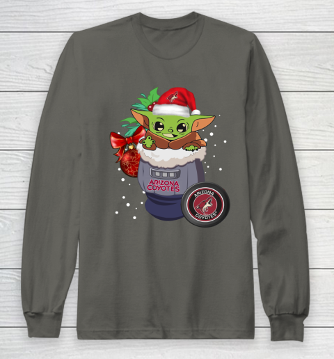 Arizona Coyotes Christmas Baby Yoda Star Wars Funny Happy NHL Long Sleeve T-Shirt 8