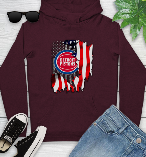Detroit Pistons NBA Basketball American Flag Youth Hoodie 7