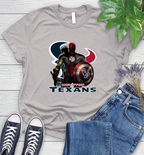 NFL Captain America Thor Spider Man Hawkeye Avengers Endgame Football Houston Texans Women's T-Shirt 10