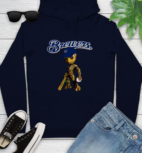 MLB Milwaukee Brewers Groot Guardians Of The Galaxy Baseball Youth Hoodie 4