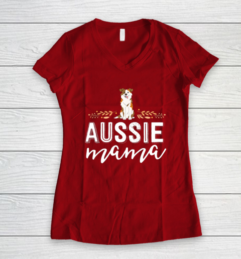 Dog Mom Shirt Aussie Mama Dog Mom Shirt For Women Australian Shepherd Women's V-Neck T-Shirt 8
