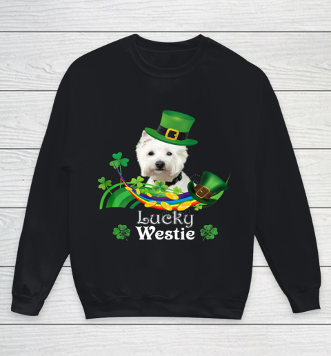 Lucky Westie Dog Leprechaun Shamrock St Patrick Day Happy Youth Sweatshirt