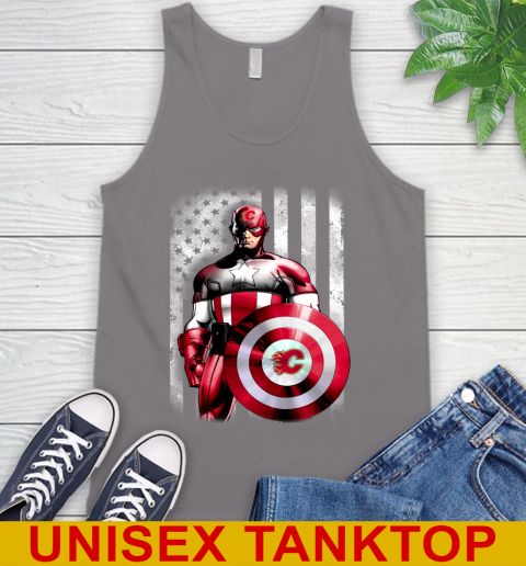 Calgary Flames NHL Hockey Captain America Marvel Avengers American Flag Shirt Tank Top 6