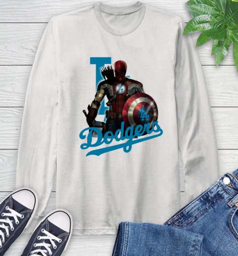 MLB Captain America Thor Spider Man Hawkeye Avengers Endgame Baseball Los Angeles Dodgers Long Sleeve T-Shirt