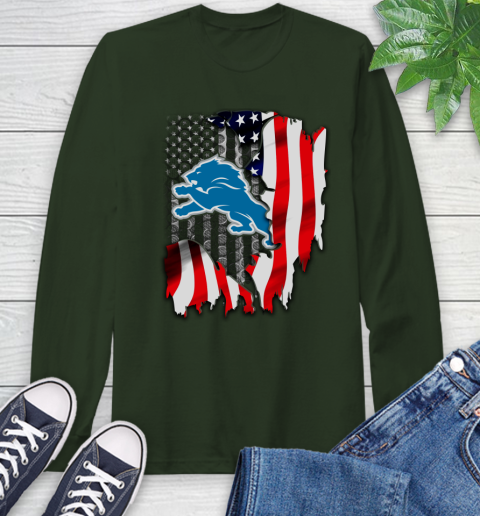 Detroit Lions NFL Football American Flag Long Sleeve T-Shirt 7
