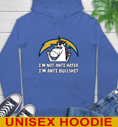 Los Angeles Chargers NFL Football Unicorn I'm Not Anti Hater I'm Anti Bullshit Hoodie 9