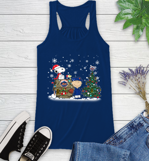 MLB New York Mets Snoopy Charlie Brown Christmas Baseball Commissioner's Trophy Racerback Tank 8
