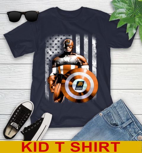 Phoenix Suns NBA Basketball Captain America Marvel Avengers American Flag Shirt Youth T-Shirt 2