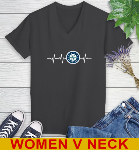 Seattle Mariners MLB Baseball Heart Beat Shirt Women's V-Neck T-Shirt 8