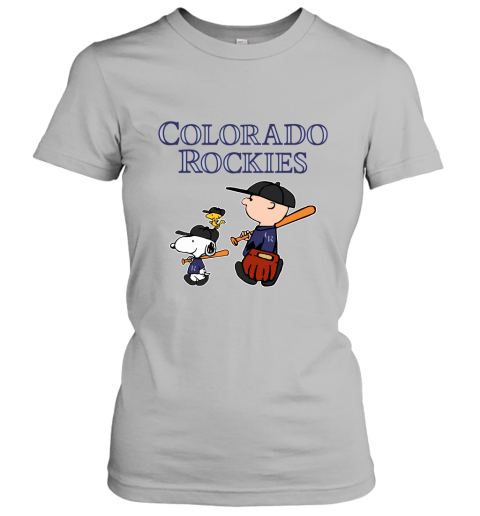 Colorado Rockies Let's Play Baseball Together Snoopy MLB Women's T-Shirt