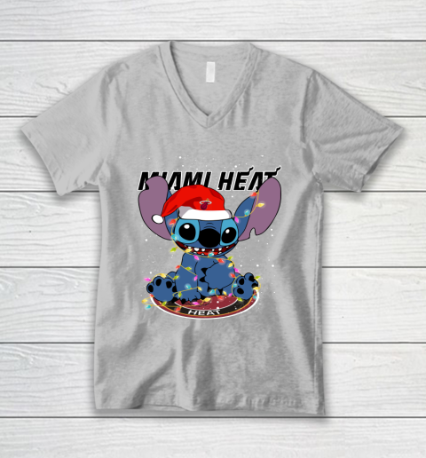 Miami Heat NBA noel stitch Basketball Christmas V-Neck T-Shirt 2