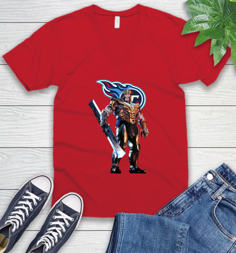NFL Thanos Gauntlet Avengers Endgame Football Tennessee Titans V-Neck T-Shirt 7