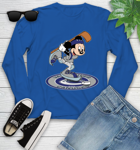 NHL Hockey Vancouver Canucks Cheerful Mickey Disney Shirt Youth Long Sleeve 10
