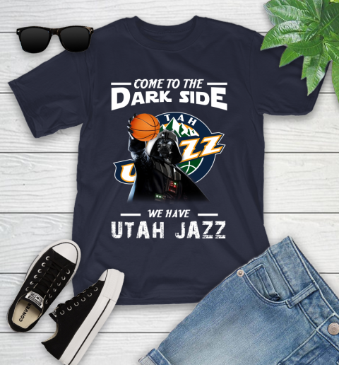 NBA Come To The Dark Side We Have Utah Jazz Star Wars Darth Vader Basketball Youth T-Shirt 2