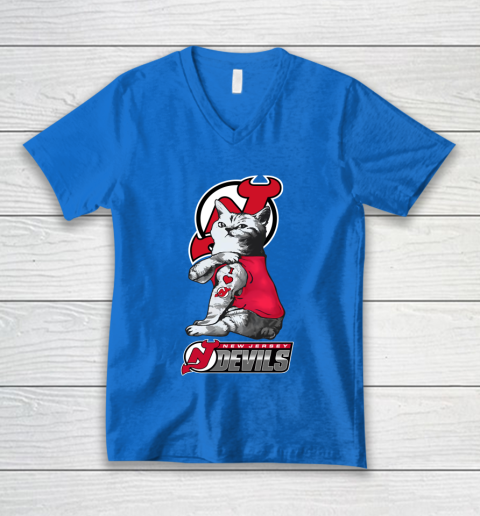 NHL My Cat Loves New Jersey Devils Hockey V-Neck T-Shirt 5