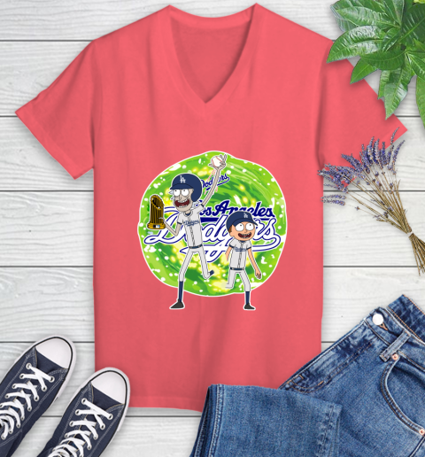 MLB Los Angeles Dodgers Rick And Morty Commissioner's Trophy Baseball Sports Women's V-Neck T-Shirt 6