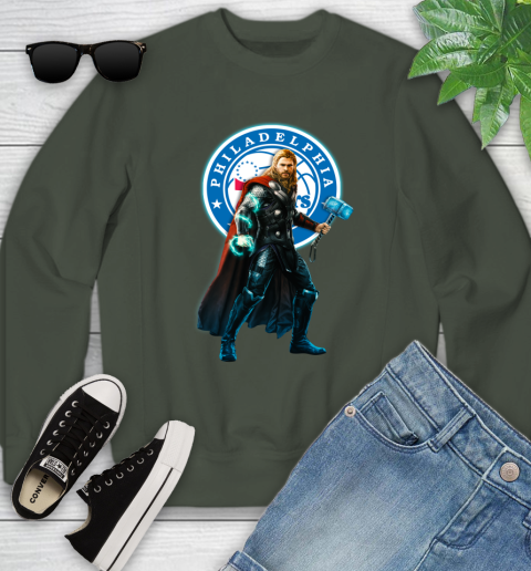NBA Thor Avengers Endgame Basketball Philadelphia 76ers Youth Sweatshirt 10