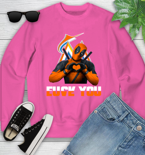 MLB Miami Marlins Deadpool Love You Fuck You Baseball Sports Youth Sweatshirt 6