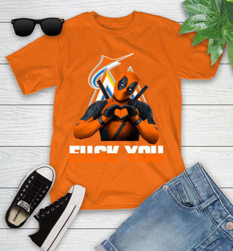 MLB Miami Marlins Deadpool Love You Fuck You Baseball Sports Youth T-Shirt 9