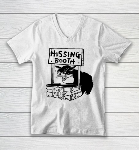 Hissing Booth Kitten Kitty Cat Furmom Furdad Funny V-Neck T-Shirt