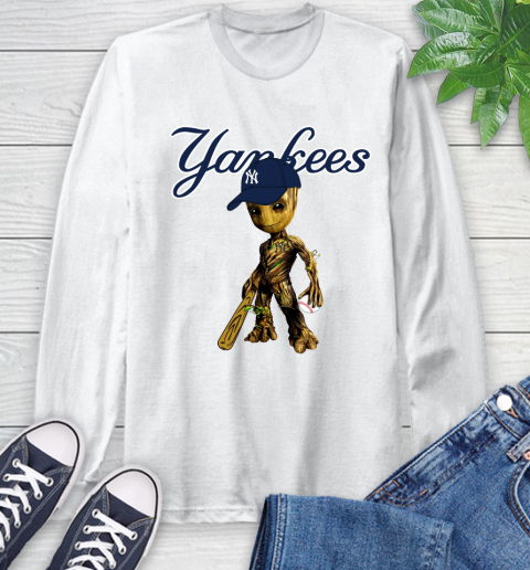 MLB New York Yankees Groot Guardians Of The Galaxy Baseball Long Sleeve T-Shirt