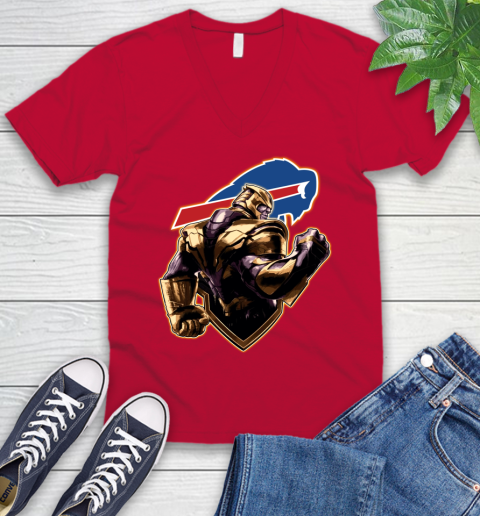 NFL Thanos Avengers Endgame Football Sports Buffalo Bills V-Neck T-Shirt - Image 8