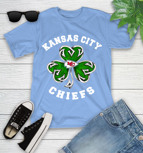 NFL Kansas City Chiefs Three Leaf Clover St Patrick's Day Football Sports Youth T-Shirt 15