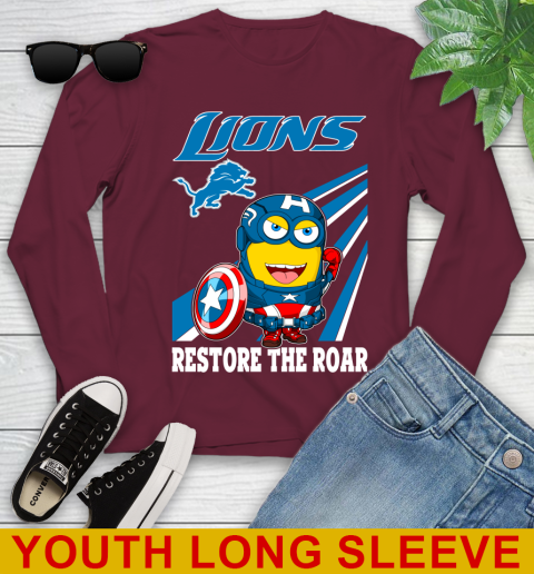 NFL Football Detroit Lions Captain America Marvel Avengers Minion Shirt Youth Long Sleeve 6