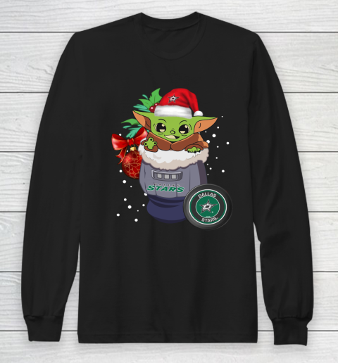 Dallas Stars Christmas Baby Yoda Star Wars Funny Happy NHL Long Sleeve T-Shirt