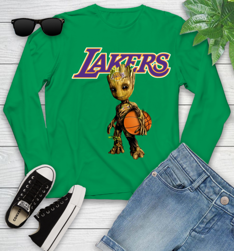 Los Angeles Lakers NBA Basketball Groot Marvel Guardians Of The Galaxy Youth Long Sleeve 6
