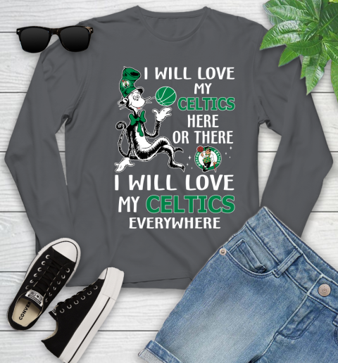 NBA Basketball Boston Celtics I Will Love My Celtics Everywhere Dr Seuss Shirt Youth Long Sleeve 8