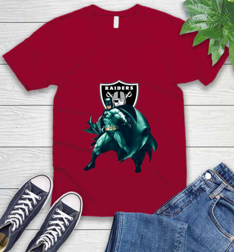 NFL Batman Football Sports Oakland Raiders V-Neck T-Shirt 8