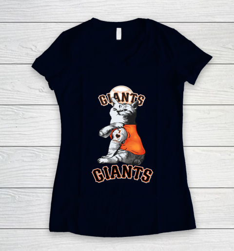 MLB Baseball My Cat Loves San Francisco Giants Women's V-Neck T-Shirt 2